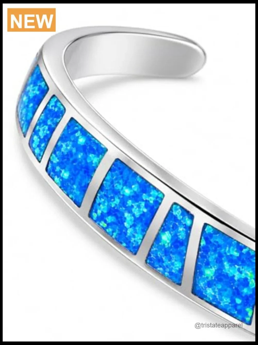 Adjustable Cuff Bracelet with Opal Inlay Silver Finish Boho Style